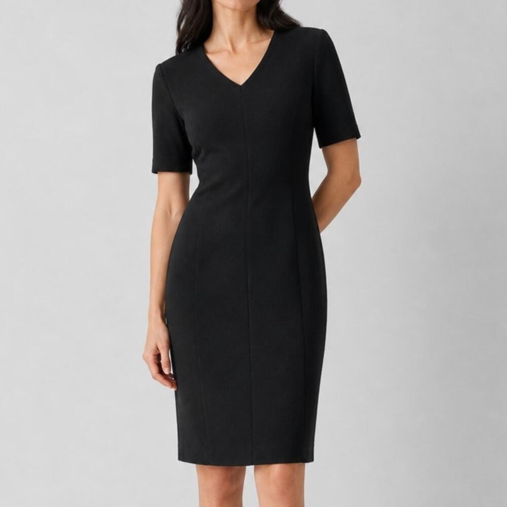 CAbi Claire Dress 3101 Black Ponte Sheath V Neck Size 4 Workwear LBD Back Zip